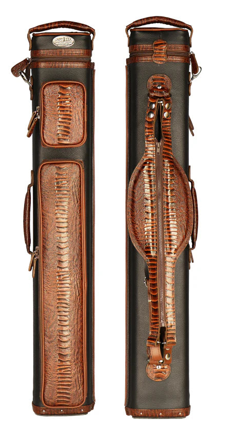 Castillo Black Leather with Cognac Ostrich Leg Accent 3x5 Hard Leather Pool Cue Case