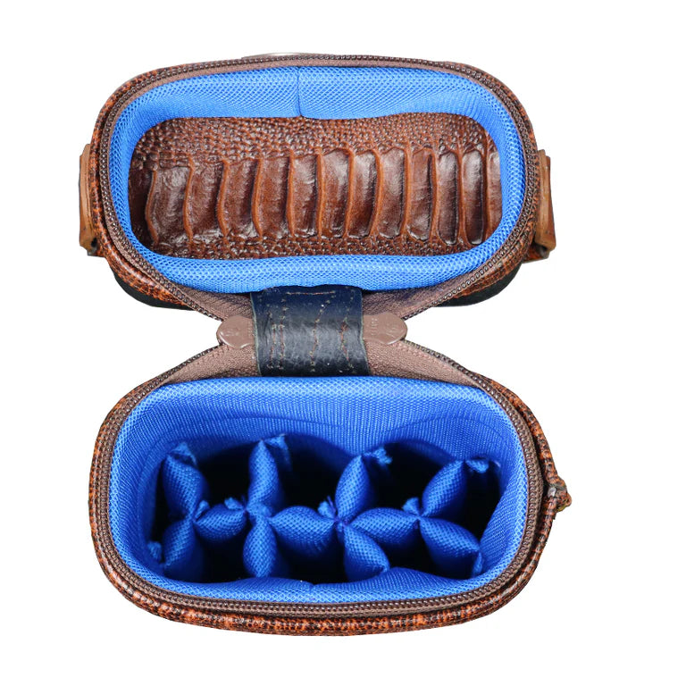 Castillo Black Leather with Cognac Ostrich Leg Accent 3x5 Hard Leather Pool Cue Case