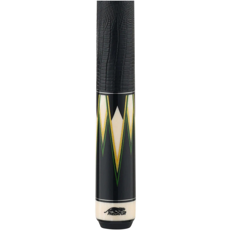 Predator Truesplice 16 Ebony Forearm with Green and Yellow Veneers Pool Cue with Lizard Wrap - Radial