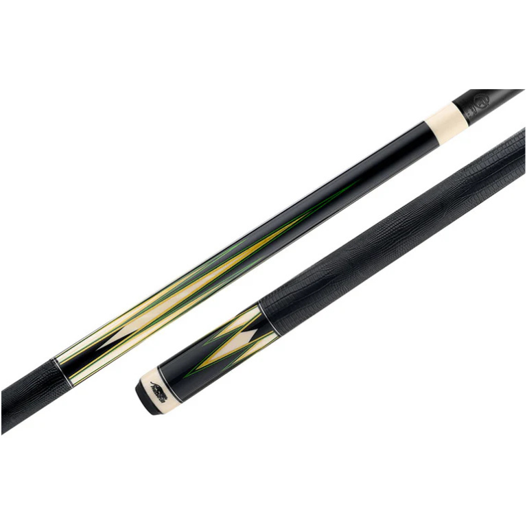 Predator Truesplice 16 Ebony Forearm with Green and Yellow Veneers Pool Cue with Lizard Wrap - Radial